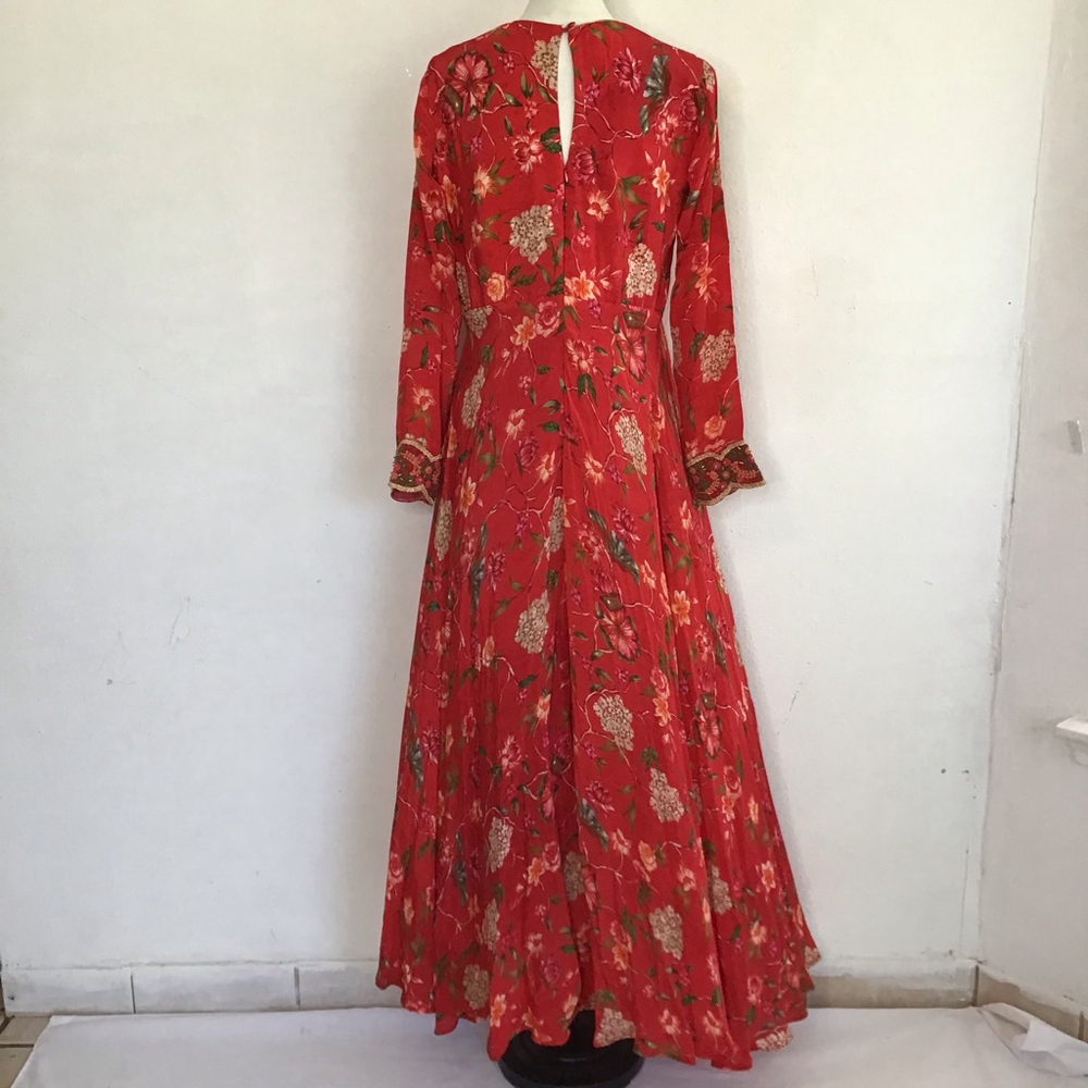 Susan by Sangeeta Women Elegant Flowing Red Floral Maxi Dress M - Picture 2 of 15